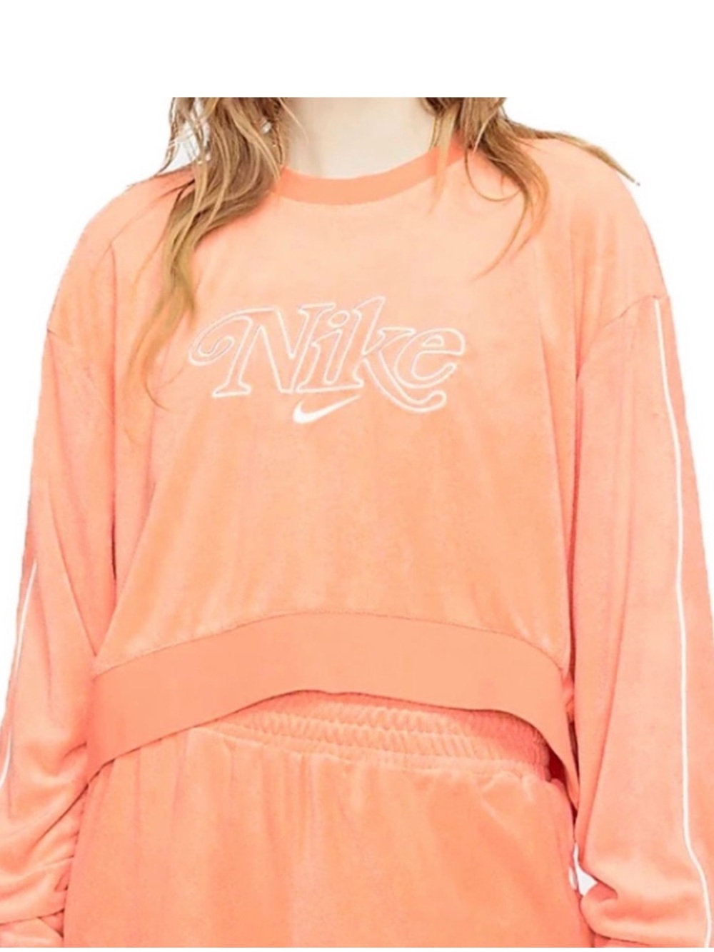 Nike Size Large Retro Femme Terry Cropped Crew Orange Sweatshirt